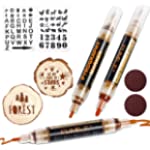 FUMILE Wood Burning Pen Set 9PCS with 3 Scorch Pen Marker, 2 Wood Chips, 2 Frosted Cloth, 2 Hollow Mold for DIY Wood Painting,Suitable for Artists and Beginners in DIY Wood Projects.