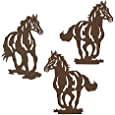 Metal Horse wall Art décor, 9.3inch set of 3 Rustic Concise Western Horse Decoration Hanging for living room bedroom bathroom indoor outdoor, Modern Gift Wall Décor, Brown Waiu