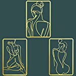 Metal Wall Decor Art Golden Modern Wall Sculpture, 18 Inch Large Modern Abstract Female Minimalist Decor with Unique Gold Foil Surface Painting, Metal One Line Wall Art, Home Decor Accents for Living Room Bedroom NewVees