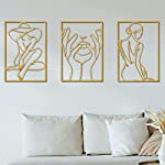 Gold Wall Decor Set of 3，0.12&#39;&#39; Thicker Real Metal Modern Gold Wall Art, Minimalist Abstract Female Single Line Home Hanging Wall Art Sculptures, Gold Decor Accents for Home Bedroom and Living Room