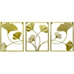 OIFLLES Gold Metal Wall Art Set of 3, Golden Leaf Wall Hanging Decor with Frame, Interior Decoration, Housewarming Gift, Gold Home Decor Accents for Bedroom, Living Room, .