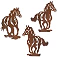 Metal Horse wall Art décor, 9.3inch set of 3 Rustic Concise Western Horse Decoration Hanging for living room bedroom bathroom indoor outdoor, Modern Gift Wall Décor, Brown Limygus