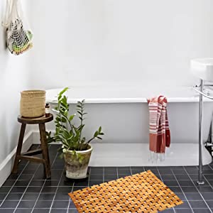 Bamboo Bath Mat Natural Non Slip Shower Bamboo Floor Rug for Luxury Shower Spa Sauna Indoor Outdoor