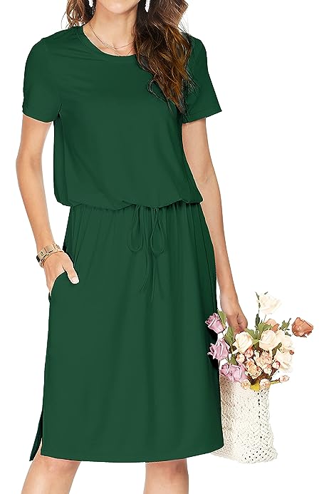 Womens Hide Belly Work Casual Midi Dresses with Pockets