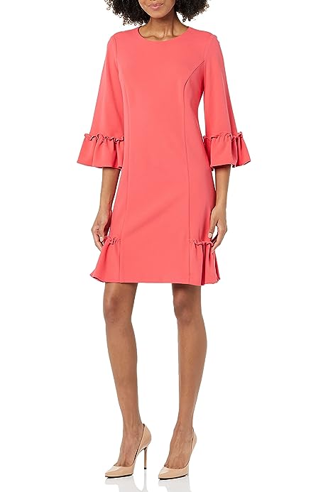 Women's Quarter line Ruffles at Sleeve and Hem Dress