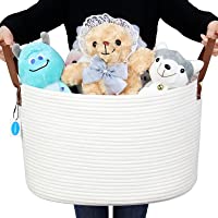 Casaphoria Large Woven Cotton Rope Storage Basket (Vegan Handles) - Blanket Storage Baskets, Laundry Basket, Hamper（pack of 1