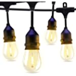 Honeywell 48 FT Outdoor String Lights Commercial Grade Weatherproof Strand Edison Vintage Bulbs 15 Hanging Sockets, Heavy-Duty Decorative Cafe Patio Lights for Bistro Garden