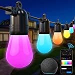 VDKK Smart Outdoor String Lights, 49Ft RGBIC Warm White Patio Lights, App Control LED Outside Lighting Products with 8 Bulb, Work with Alexa, Waterproof, Color Changing Lighs for Backyard Balcony