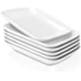 Delling 8 in Ultralight Rectangular Dessert/Salad Plates, Ceramic Small Serving Dishes for Fruit, Salad,Sushi Appetizer and More - Plate Set of 6, White
