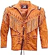 Men's Western Cowboy Leather Jacket Real Suede and Fringe Beaded Native American Coat - Brown