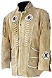 Men's Wetsern Cowboy Leather Coat Fringe and Beaded Bones Native American -Beige