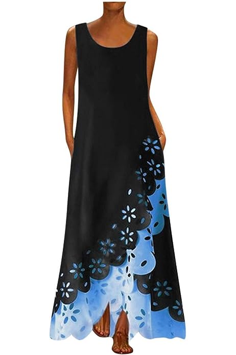 Womens Boho Floral Maxi Dresses Floral Flowy Long Dresses Sleeveless Sun Dress Casual Summer Trendy Outfits 2023
