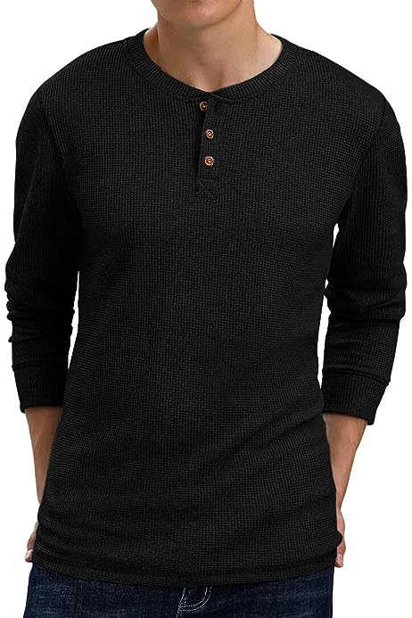 Men's Long Sleeve Waffle Henley Casual Henley T-Shirts for Men