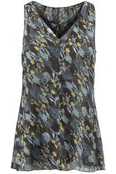 Fern Blouse Style 3450 Floral Navy Sheer Layered Sleeveless Top