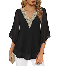 Womens Blouses 3/4 Sleeve Elegant Tops V Neck Dressy Shirts Trendy 2024