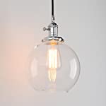 Permo 1-Light Vintage Industrial Clear Glass Hanging Pendant Light with 7.9&quot; Globe Round Shade (Chrome)