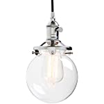 Permo Vintage Industrial Pendant Light Fixture Mini 5.9&quot; Round Clear Glass Globe Hand Blown Shade (Chrome)