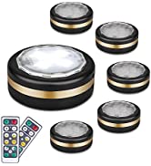 LEASTYLE Under Counter Lights for Kitchen，Wireless LED Puck Lights with Remote Control 6 Pack, Un...