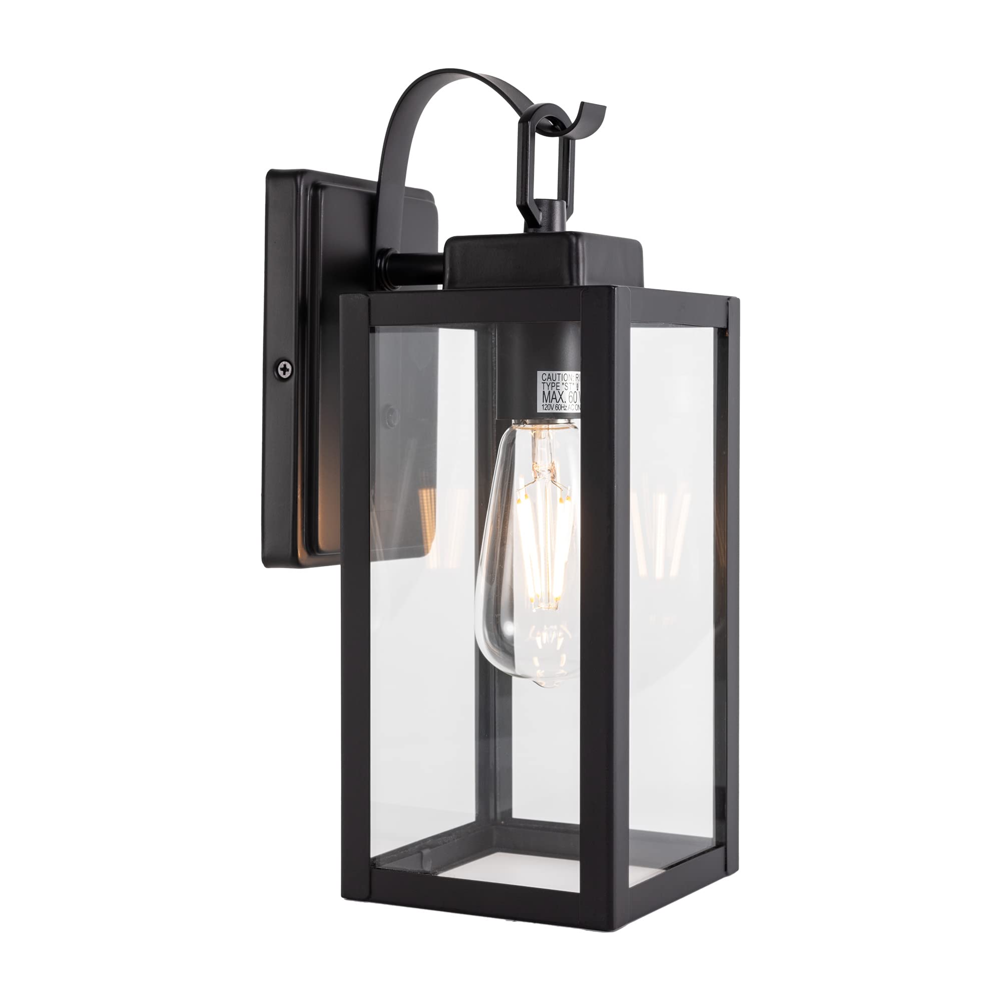 Gruenlich Outdoor Wall Lantern, LED Wall Sconce, E26 Base Max 60W, Metal Housing Plus Glass, Matte Black Finish, ETL Rated, Bulb Not Included, 1-Pack