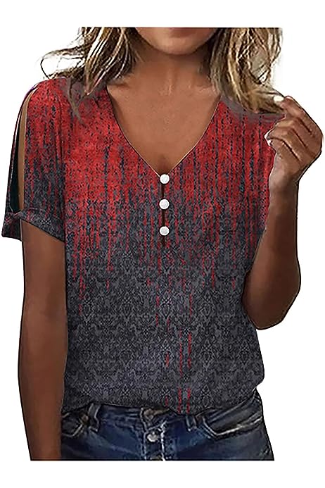 Womens Marble Print Casual T-Shirt Hollow Short Sleeve Blouses Tshirts V Neck Summer Tee Tops Cute Fashion Clothing