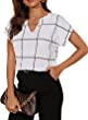 SweatyRocks Women's Casual Short Sleeve Plaid Shirt V Neck Blouse Tee Top