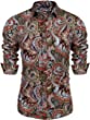 Coofandy Men's Paisley Cotton Long Sleeve Shirt Floral Print Casual Retro Button Down Shirt