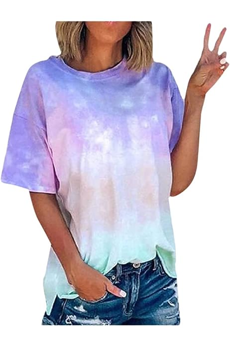 Summer Short Sleeve Tops for Women Trendy Casual Floral Graphic Shirts Blouses Plus Size Crew Neck Boho Henley Tees