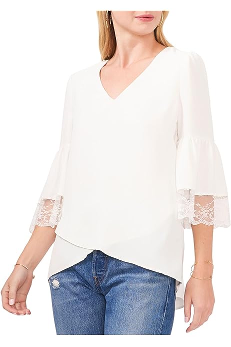 Tiered Lace Ruffle Sleeve V-Neck Blouse