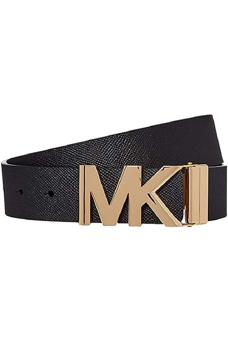 Saffiano Leather Reversible MK Logo Plaque Buckle Belt