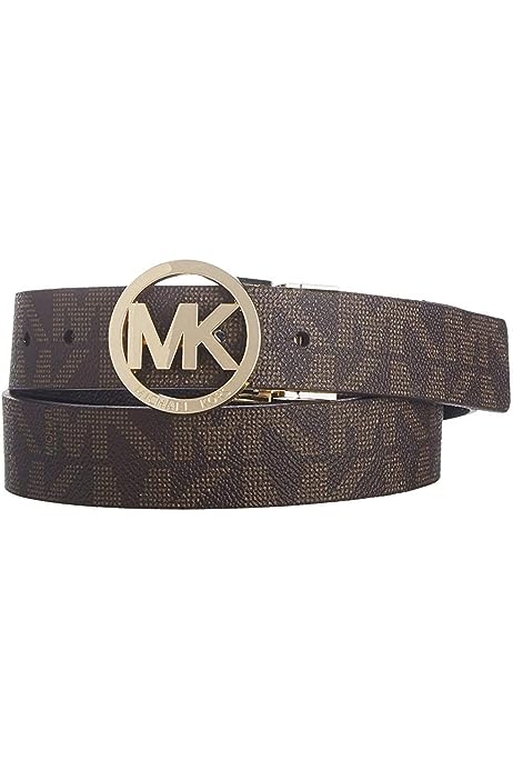 MICHAEL Michael Kors Reversible Belt with Gold-Tone MK Logo, Brown and Black, Large