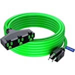 Extension Cord 30 Ft with Multiple Outlets 30 Feet Green 14/3 SJTW, 14 Gauge Heavy Duty Indoor / Outdoor Power Cords ETL