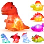 Bakatatoyz 8 Pack Light up Floating Dinosaur Bath Toy Set, Flashing Color Changing Light in Water, Dino Bathtub Bathroom tub Pool Toy for Baby Infant Kid Toddler Child Boy Girl Preschool in Christmas