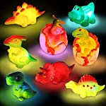 yoliyogo Dinosaur Toy Bath Floating Toy with Auto Flashing Early Learning Toy Dinosaur Theme Model 8 Pcs Bathtub Shower Toy Gift for Kids&amp;Pets