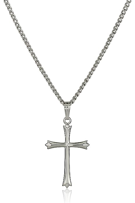 Sterling Silver Polished Embossed Cross Pendant Necklace , 18"