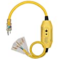 DEWENWILS 3 FT Outdoor/Indoor Tri-Tap GFCI Extension Cord Splitter, 12/3 Gauge SJTW 15 Amp Yellow Outer Jacket Contractor Grade Heavy Duty Power Cable with LED Lighted 3 Prong Ground Plug, UL Listed