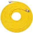 DEWENWILS 25 FT 12/3 Gauge Indoor/Outdoor Extension Cord with Lock, SJTW 15 Amp Yellow Outer Jacket Contractor Grade Heavy Duty Anti-Shedding Power Cable with LED Lighted Plug, ETL Listed