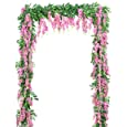 DearHouse 2Pcs 6Ft/Piece Artificial Flowers Silk Wisteria Garland Artificial Wisteria Vine Hanging Flower Greenery Garland for Home Outdoor Garden Wedding Arch Floral Decor (Pink)