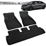 Floor Mats All Weather Waterproof Compatible for Tesla Model 3 Accessories 2021 2022 Custom Fit Black 3D Car Floor Liners Full Cover Anti-Slip Lightweight Kroshine Carpet (3Pcs/Set)