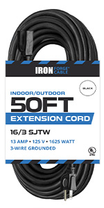 50FT Black 16/3 Gauge Extension cord