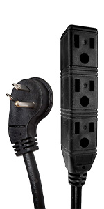 Black Flat Angled Plug Extension Cord with 3 Outlets