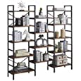 SUPERJARE Triple Wide 5-Tier Bookshelf, Rustic Industrial Style Book Shelf, Wood and Metal Bookcase Furniture for Home &amp; Office - Rustic Brown