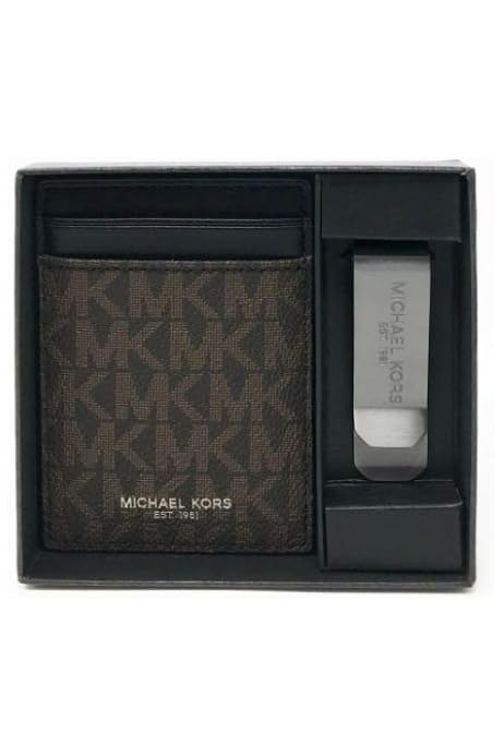 Mens Money Clip & Leather Card Case, Brown/Black