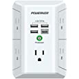 USB Wall Charger, POWERIVER Multi Outlet Extender Surge Protector with 4 USB Ports (1 USB C, 4.2A Total) 1680J Power Strip Multi Plug Wall Outlet Adapter Spaced for Home School Office, ETL Listed