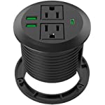 3 inch Desk 18W USB C Power Grommet,2 Outlets and 3 USB (1 USB C, 2 USB A) Flush Mount Desktop Round Power Outlet,Recessed Power Strip with 6ft Extension Cord Flat Plug (USB C)