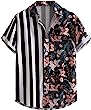 Floerns Men's Striped Shirts Casual Short Sleeve Button Down Shirts