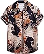 Romwe Men's Short Sleeve Hawaiian Shirt Tropical Print Casual Button Down Aloha Shirt