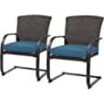 Grand Patio 2 PC Dining Wicker Chair Set,Outdoor Conversation Set,Steel Frame Rocking Chair with Cushion for Yard,Garden,Backyard, Deck，Bistro(Peacock Blue)