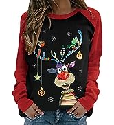 ZCVBOCZ Christmas Tops Women Dressy Casual Round Neck Elk Printed Cute Sweatshirts Fashion Cozy H...