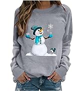 ZCVBOCZ Christmas Sweatshirts Women Casual Long Sleeve Round Neck Solid Pullover Loose Snowman Pr...