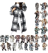 ZCVBOCZ Shacket Jacket Women Casual Plaid Wool Blend Long Sleeve Coat Button Down Pockets Flannel...